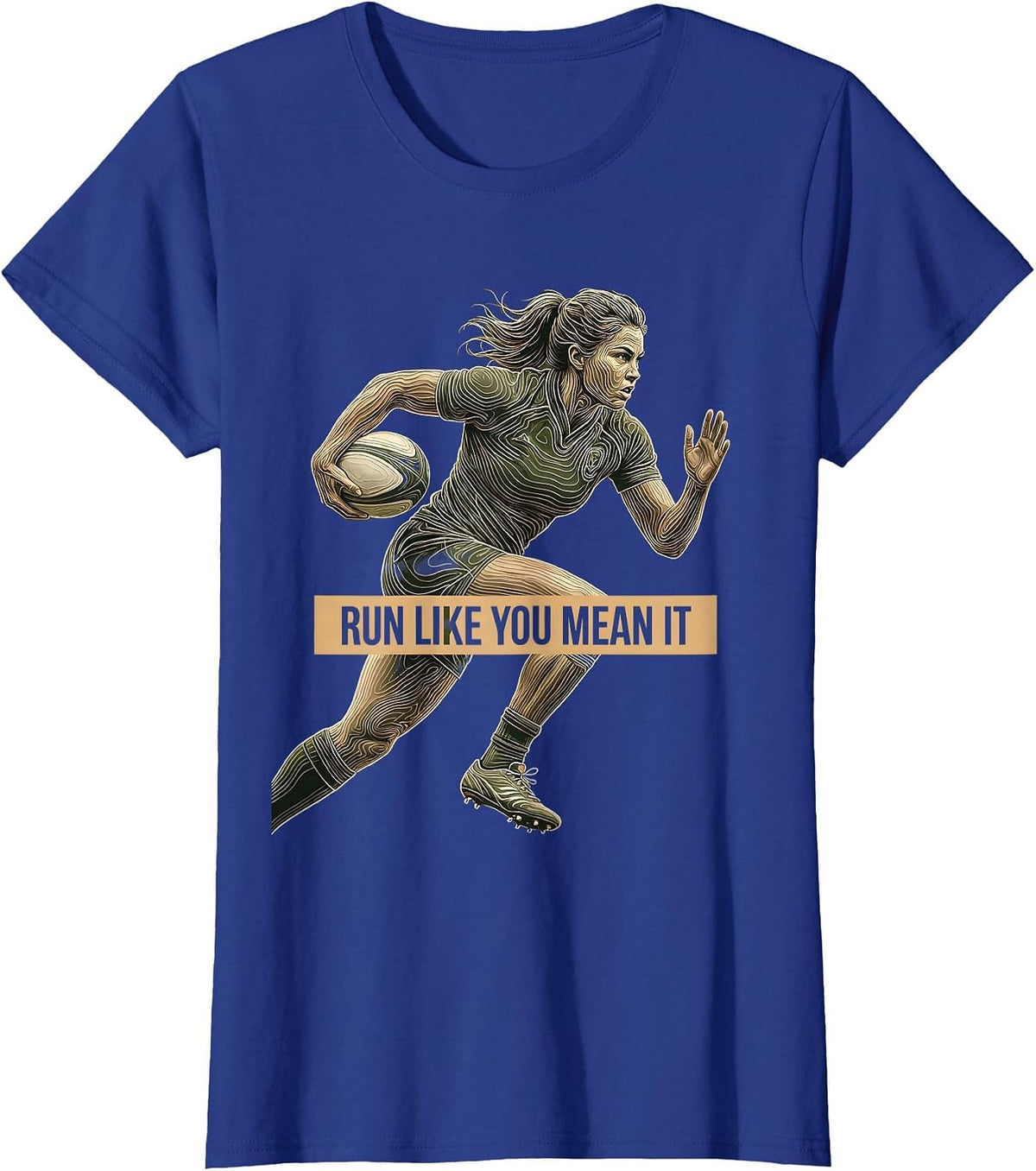 Women's Run Like You Mean It Rugby Graphic Design T-Shirt - Royal Blue