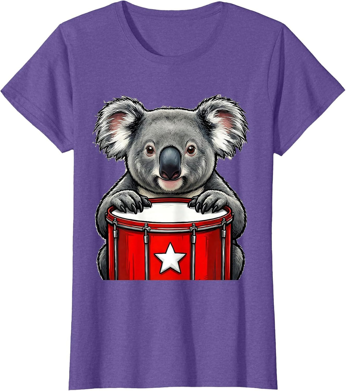 Women's Rounded Koala Red Christmas Drum Funny Animal Lover Gift T-Shirt - Purple Heather