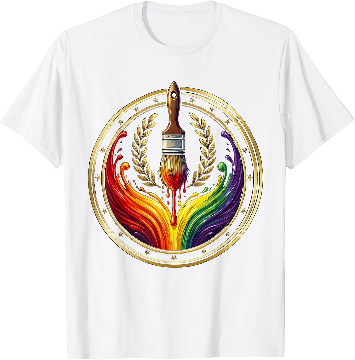 Men's PreK Teacher Rainbow Paintbrush Art Design T-Shirt - White