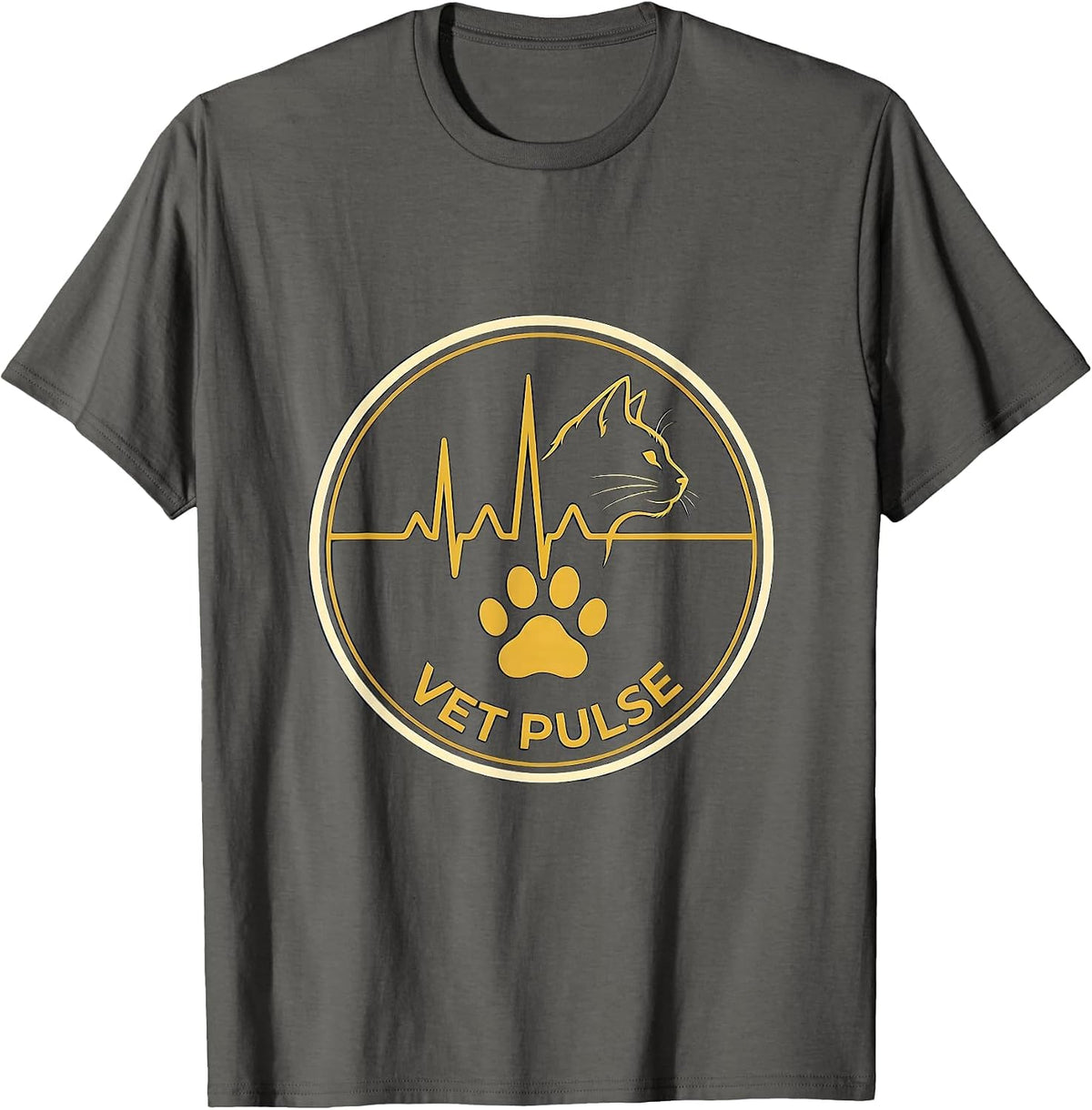 Vet Pulse Emblem Veterinarian Vet Tech Animal Care T-Shirt - Asphalt Grey