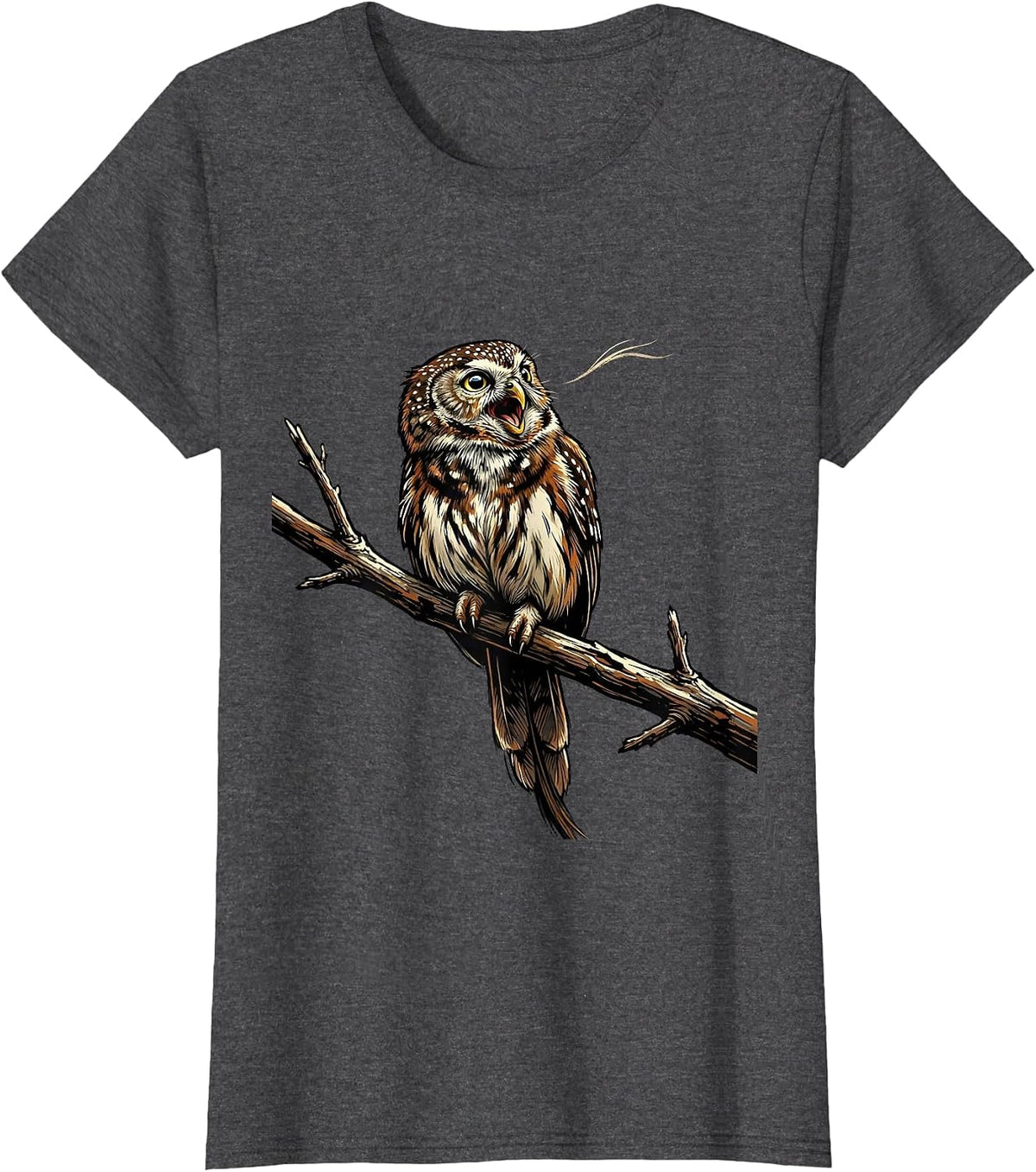 Women's Northern Pygmy-Owl Vintage Bird Lover Whimsical T-Shirt - Dark Heather Grey