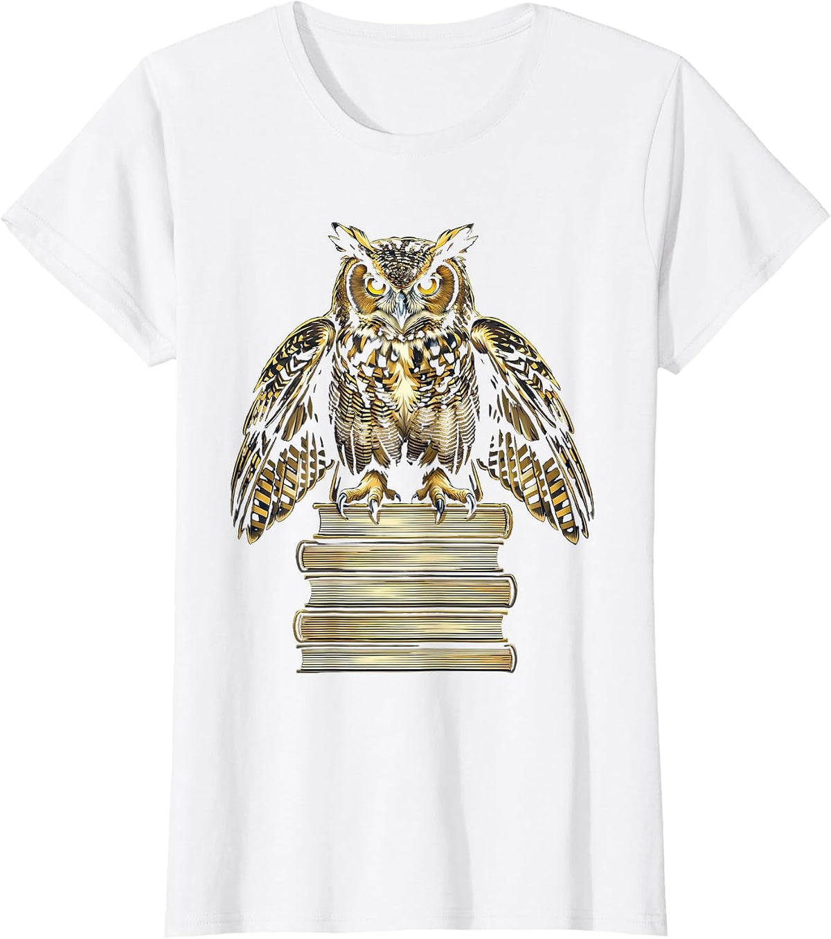 Vintage Librarian Owl Perched on Book Stack T-Shirt - White