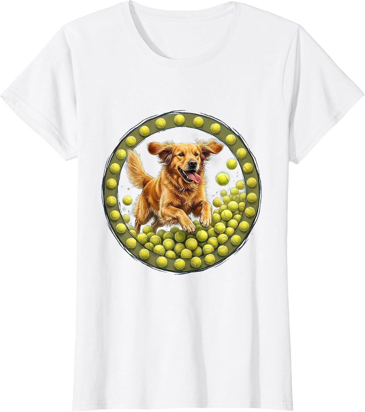 Dog Bursting Through Tennis Balls Graphic T-Shirt - White