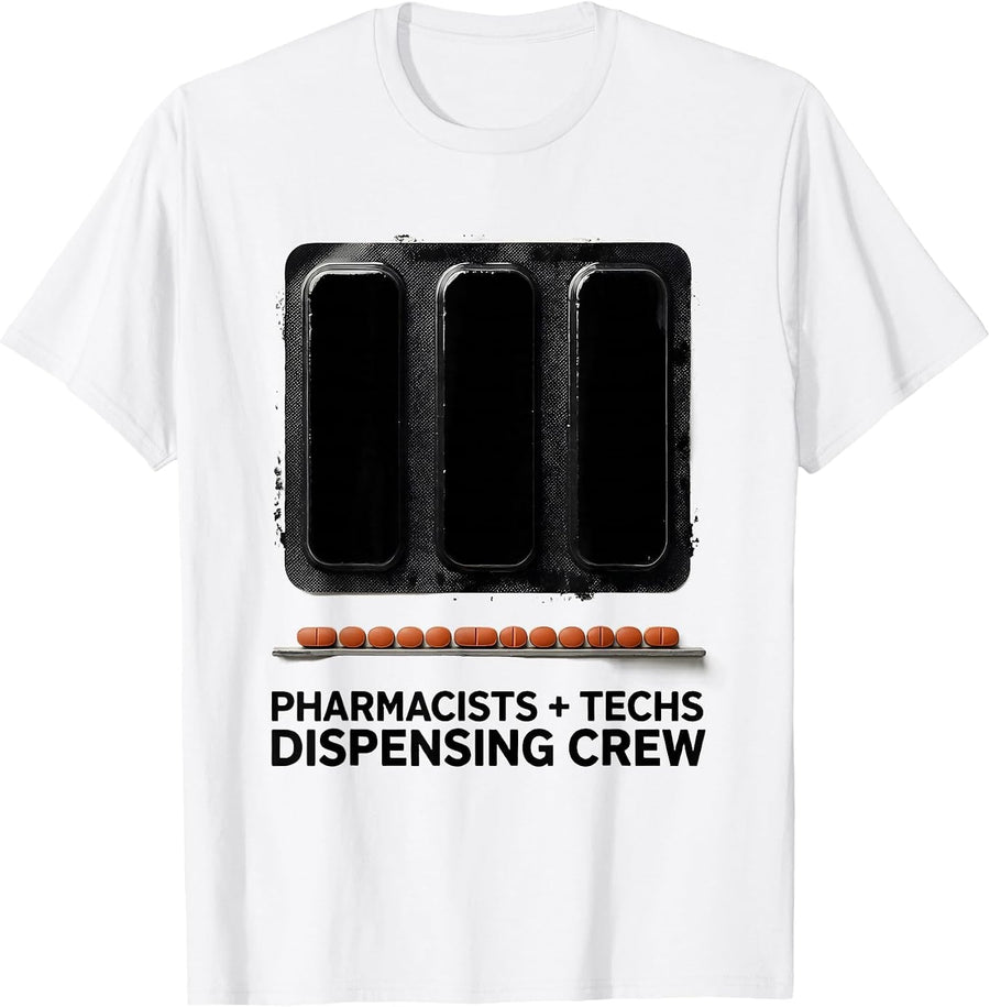 Men's Pharmacists + Techs, Dispensing Crew Funny Pharmacy Crew T-Shirt - White