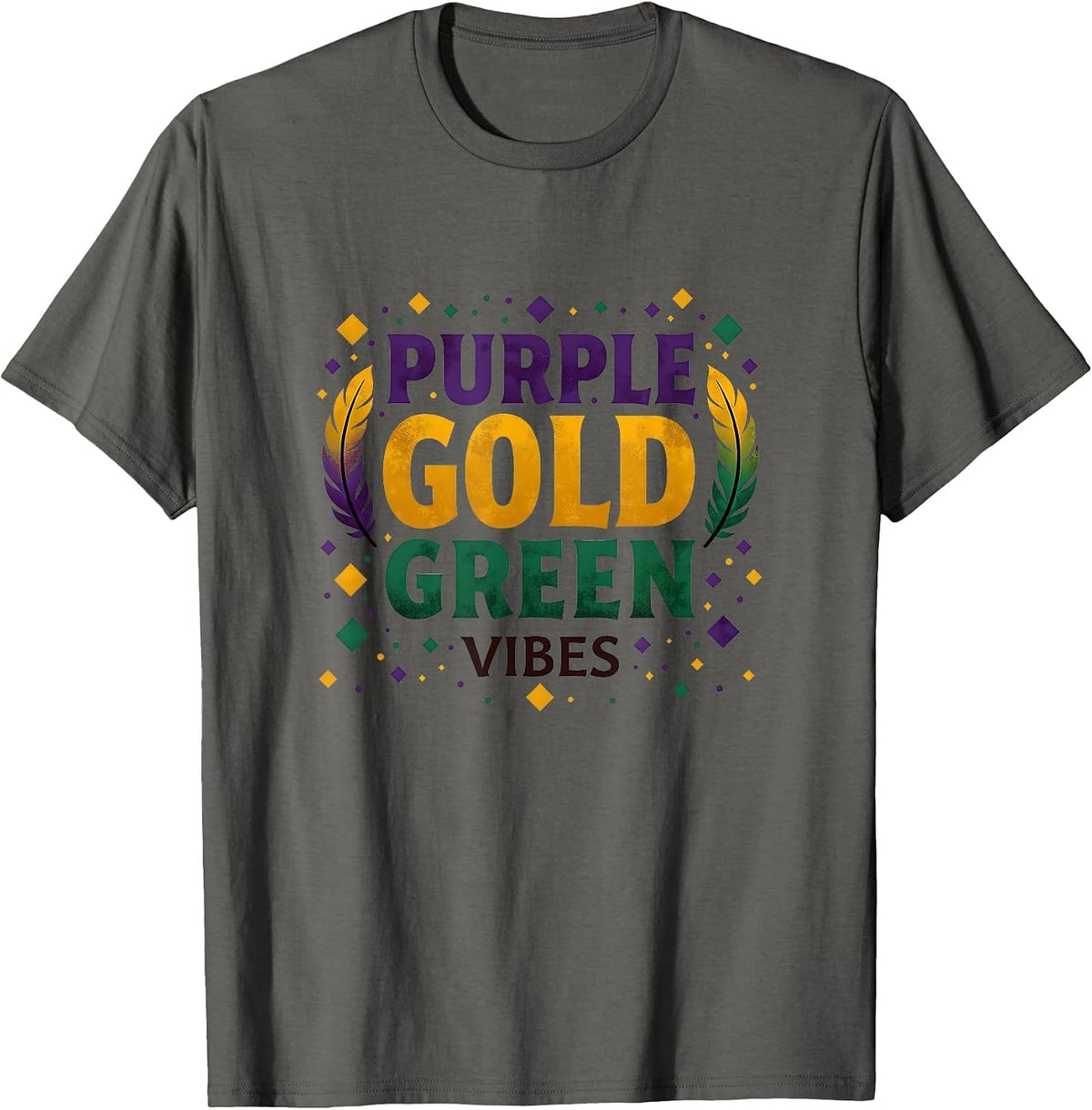 Purple Gold Green Vibes Mardi Gras Design T-Shirt - Asphalt Grey