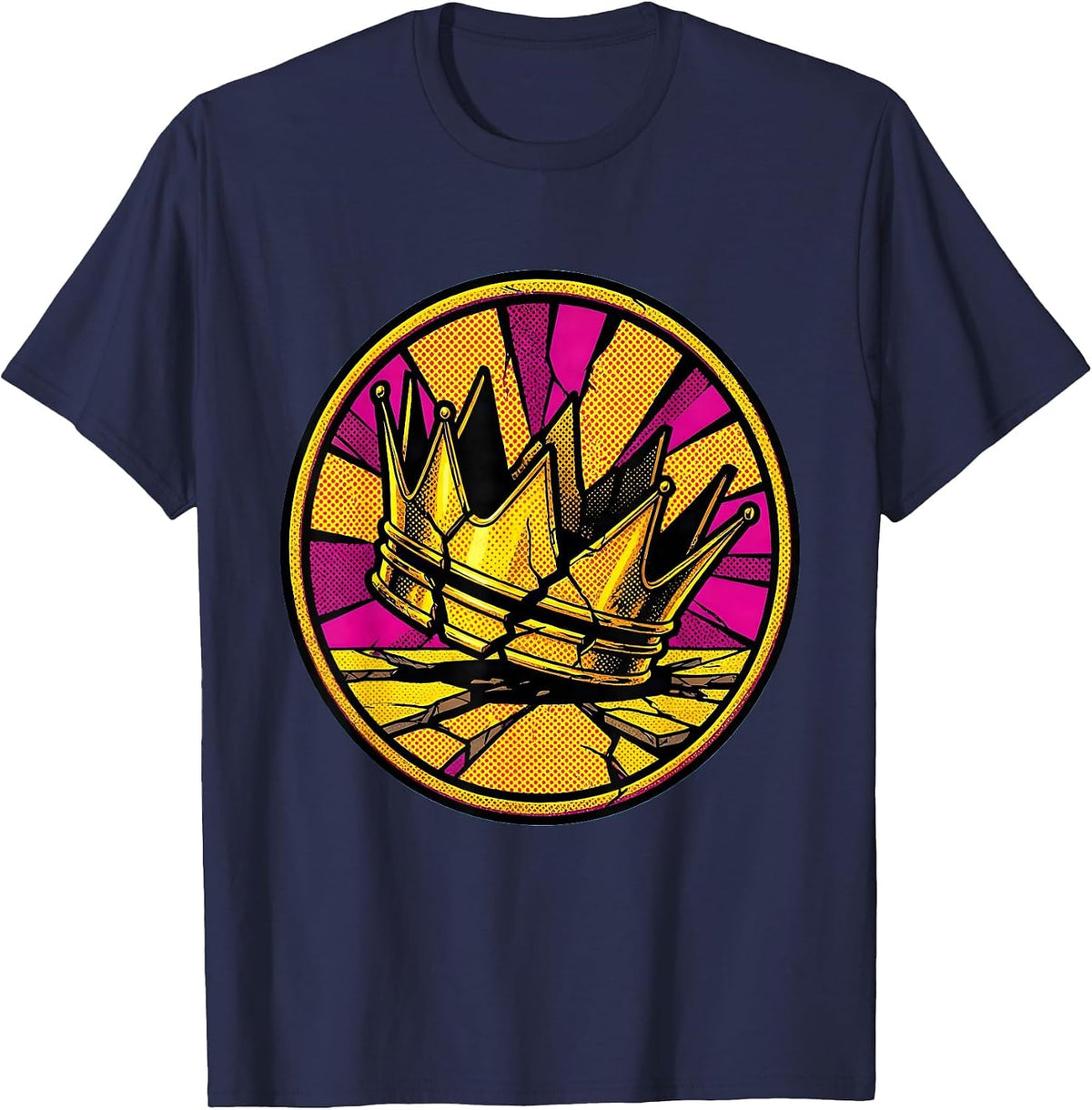 Shattered Golden Crown Fallen Royalty Design T-Shirt - Navy Blue
