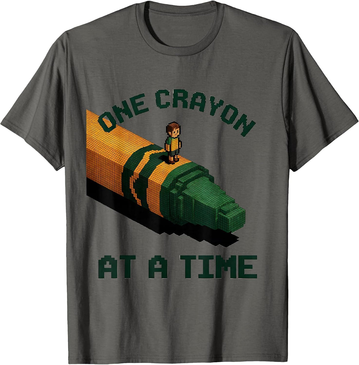 One Crayon At A Time Pixel Art Teacher Back To School T-Shirt - Asphalt Grey