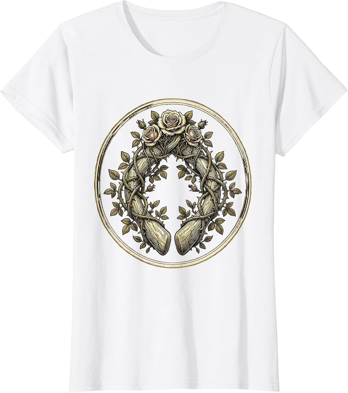 Women's Wishbone Wrapped in Climbing Rose Vines T-Shirt - White
