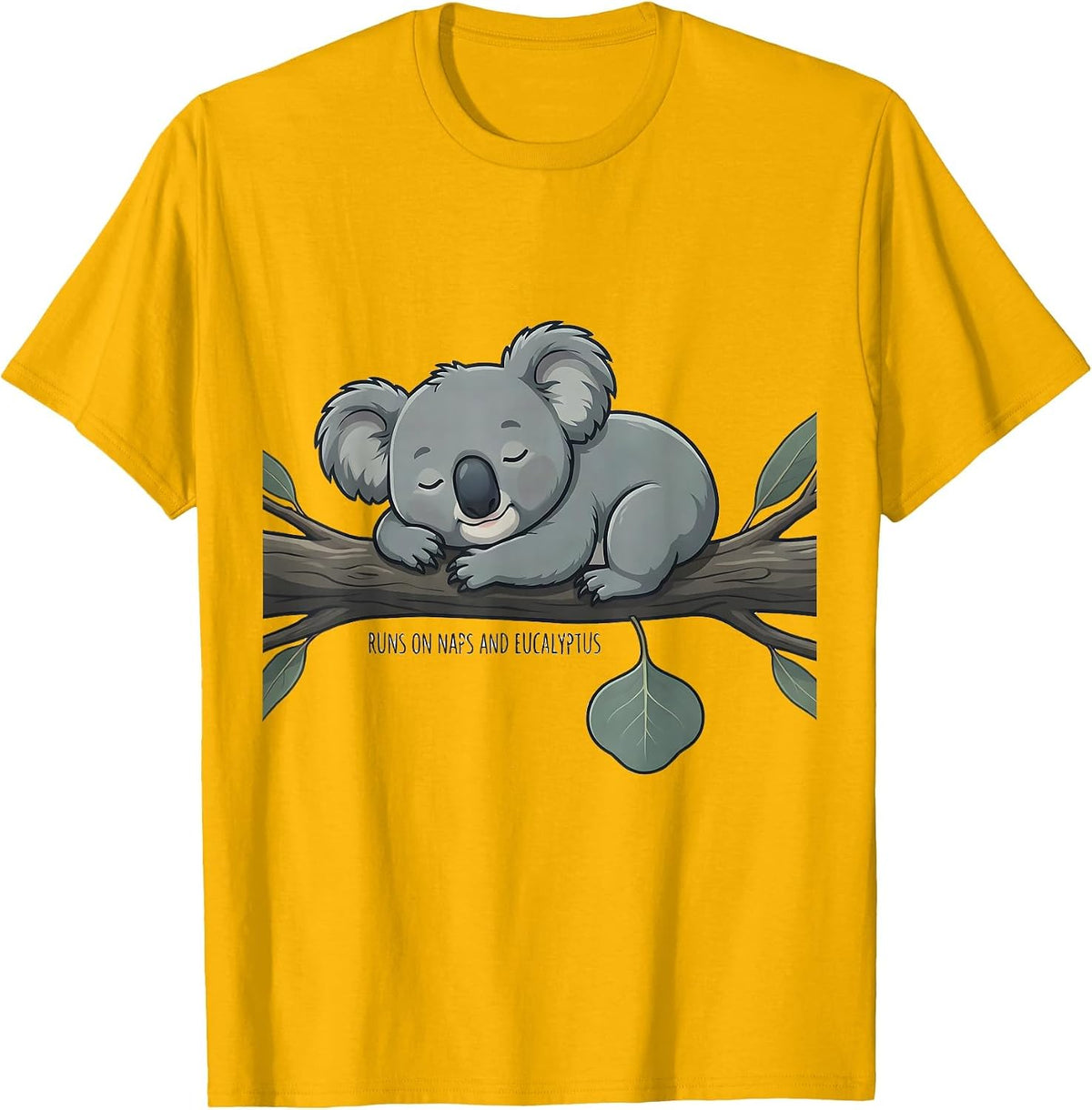Men's Runs On Naps And Eucalyptus Funny Koala Lover Cute Animal T-Shirt - Golden Yellow
