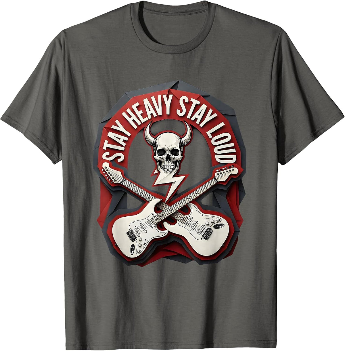 Stay Heavy Stay Loud Metal Music Design T-Shirt - Asphalt Grey
