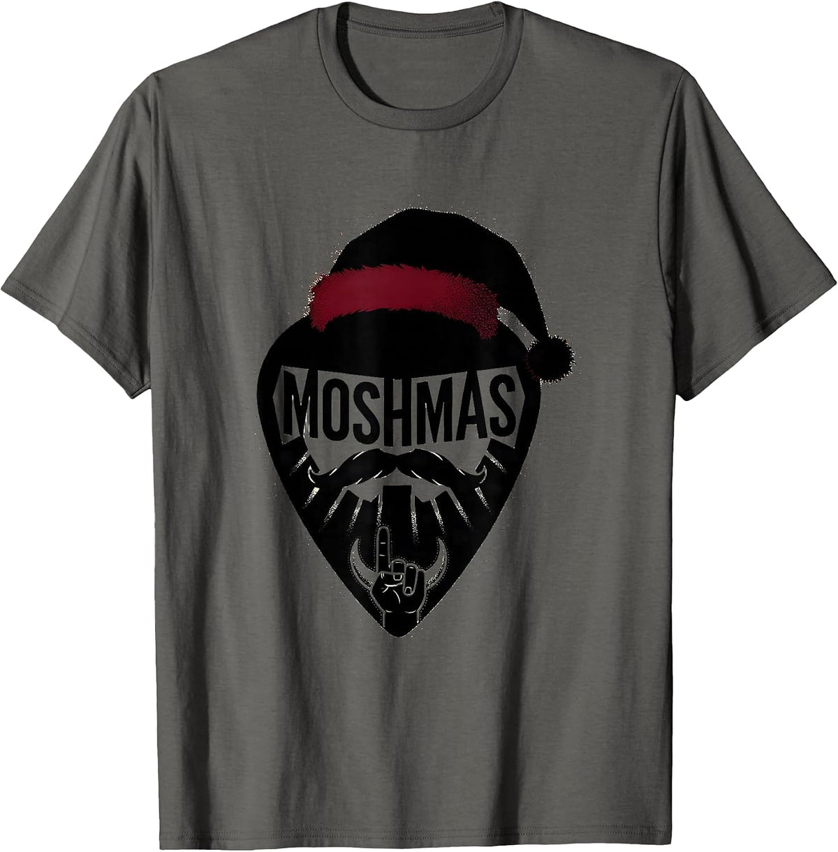 Moshmas Blackwork Dotwork Heavy Metal Santa Parody Christmas T-Shirt - Asphalt Grey