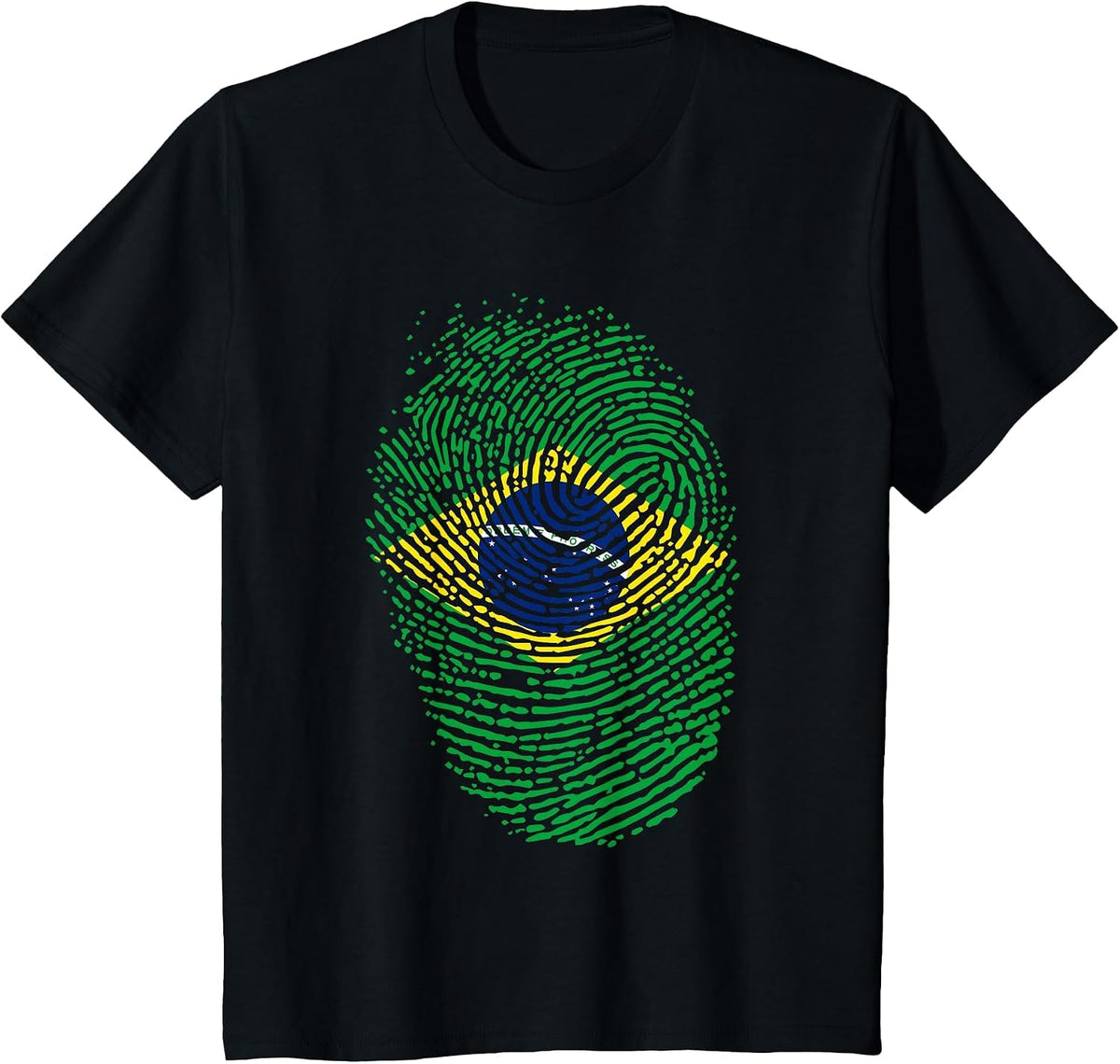 Patriotic Fingerprint Brazil Brazilian Flag T-Shirt - Black