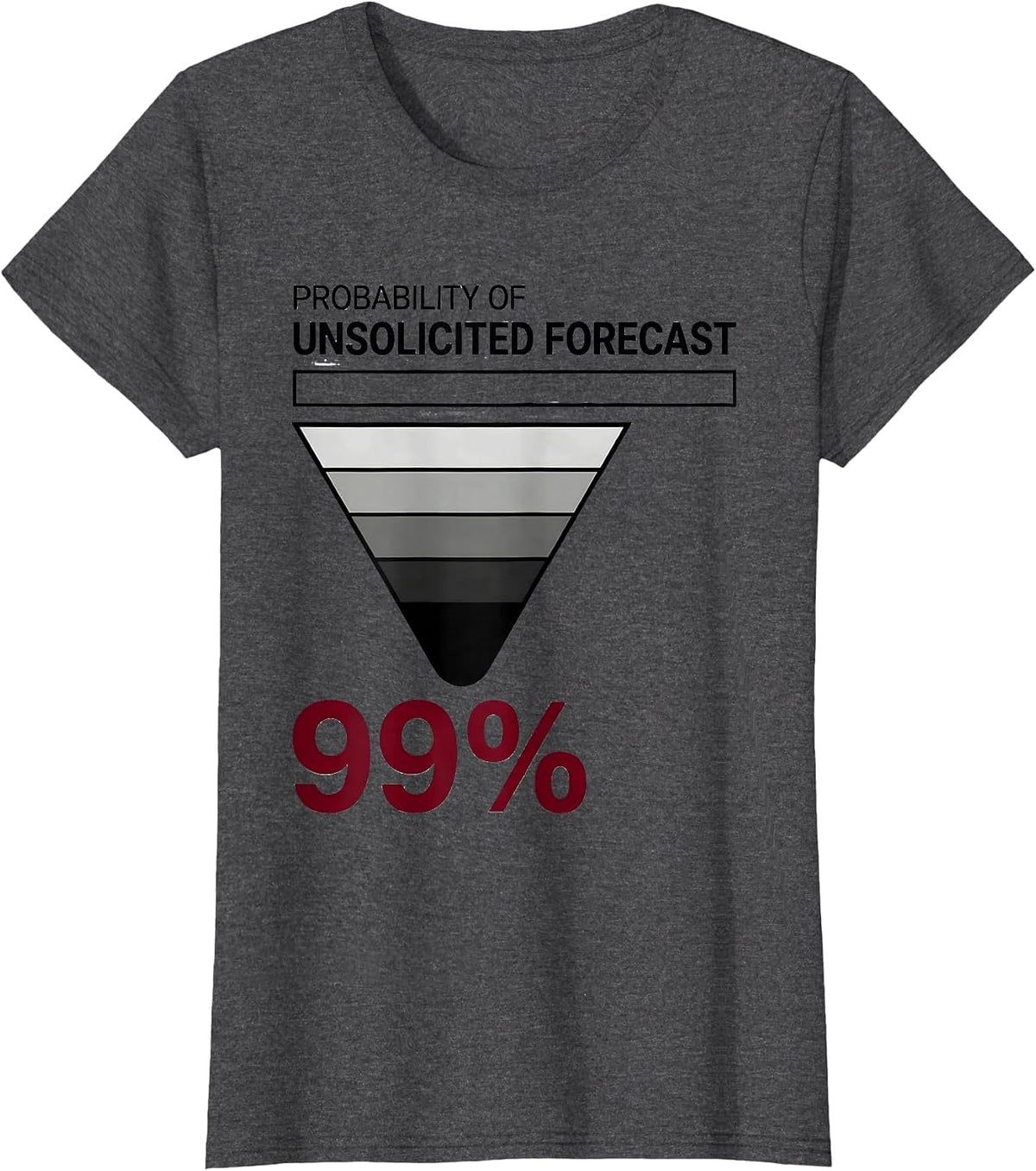Women's Probability Of Unsolicited Forecast: 99% Meteorology Humor T-Shirt - Dark Heather Grey