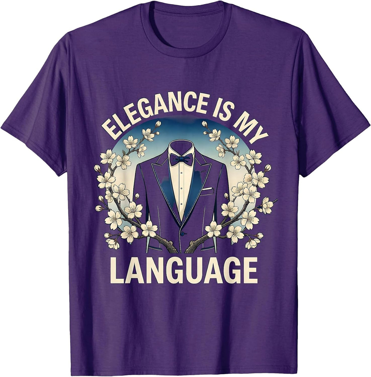 Men's Elegance Is My Language Tuxedo Design T-Shirt - Purple