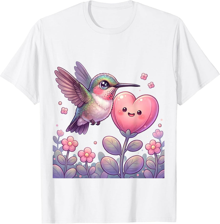 Men's Hummingbird Heart Flower Nature Lover Design T-Shirt - White
