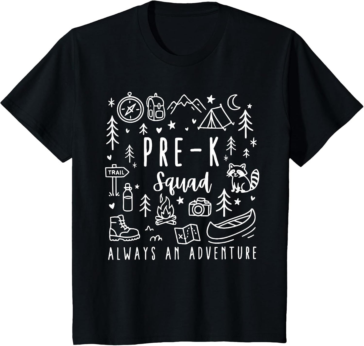 Pre-K Grade Squad Adventure Camping Preschool Teacher Kids T-Shirt - Black