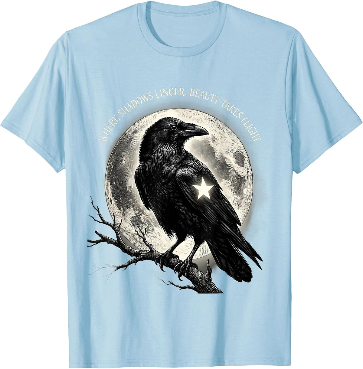 Men's Where Shadows Linger, Beauty Takes Flight Gothic T-Shirt - Baby Blue