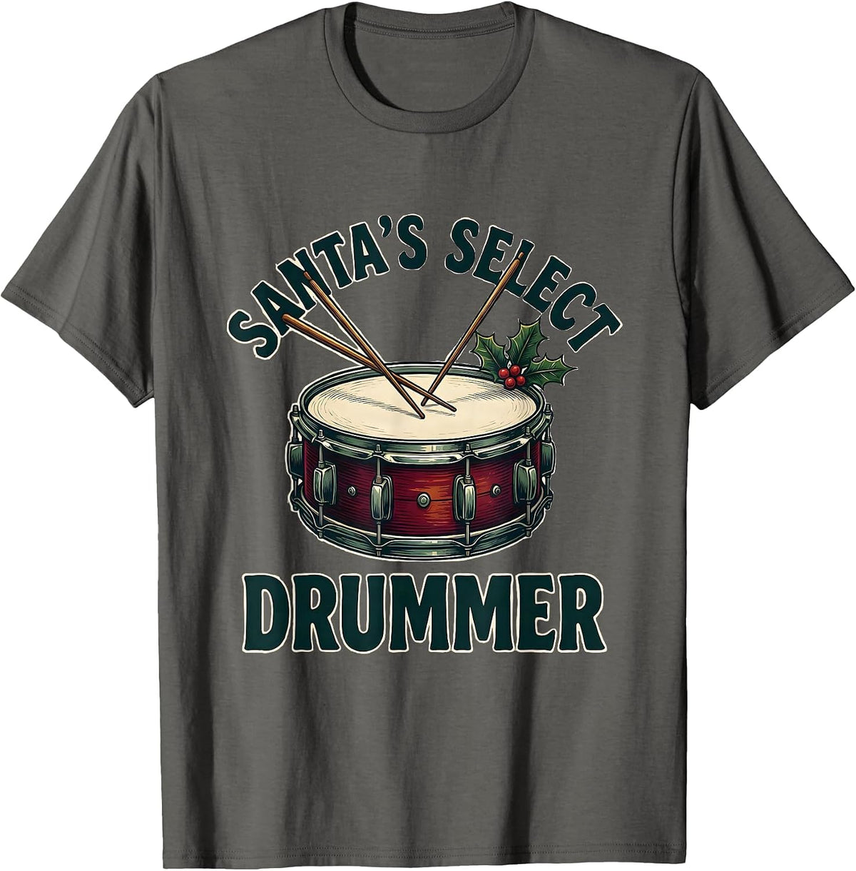Santa's Select Drummer Funny Christmas Drummer Gift T-Shirt - Asphalt Grey
