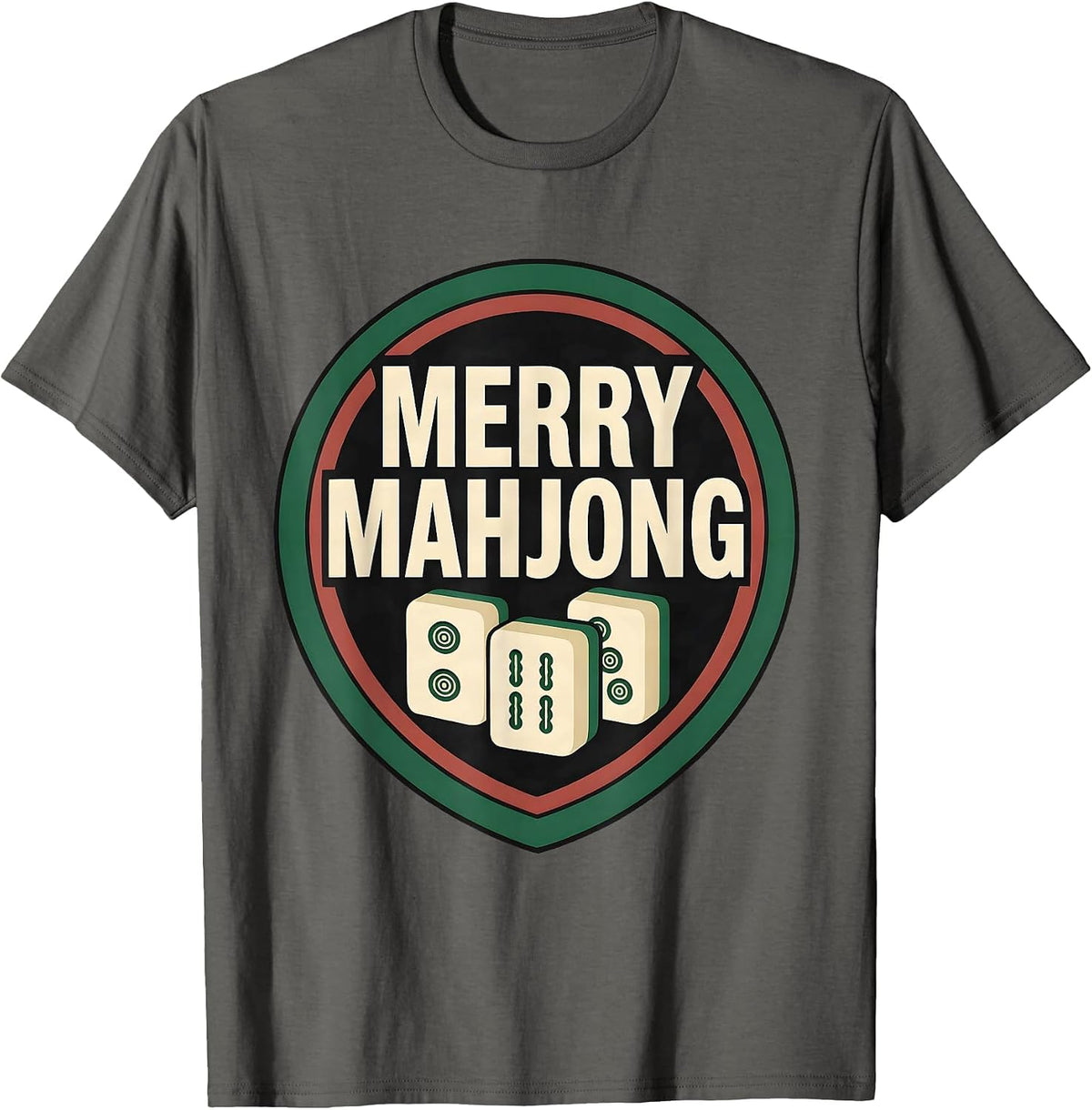 Merry Mahjong Playful Mahjong Player Vintage Holiday Party T-Shirt - Asphalt Grey