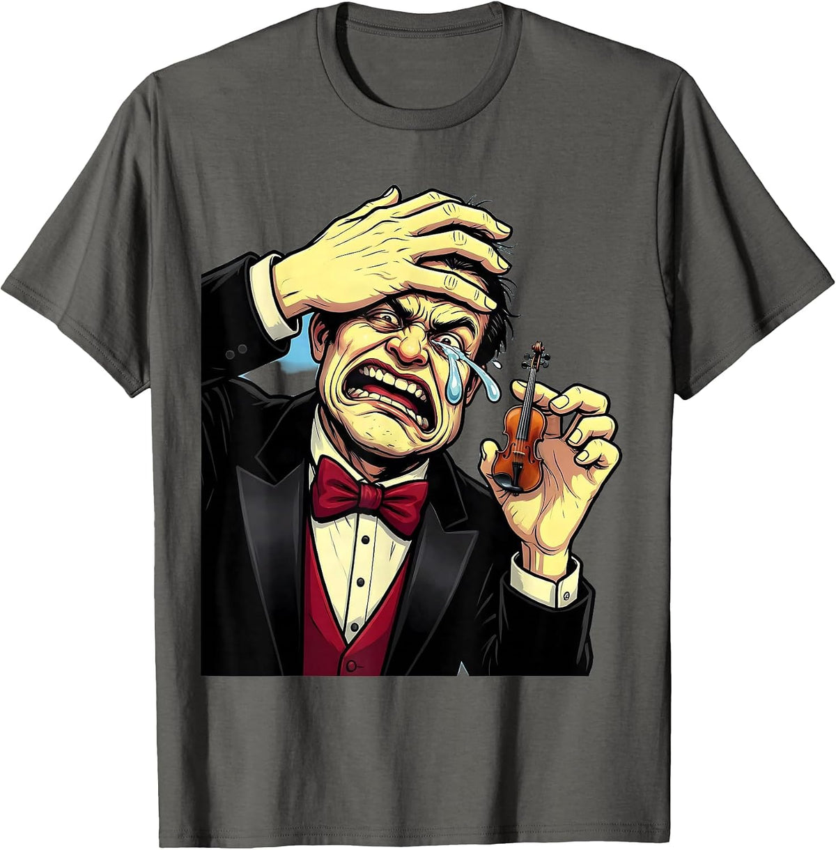 Tiny Violin Drama Funny Meme Graphic T-Shirt - Asphalt Grey