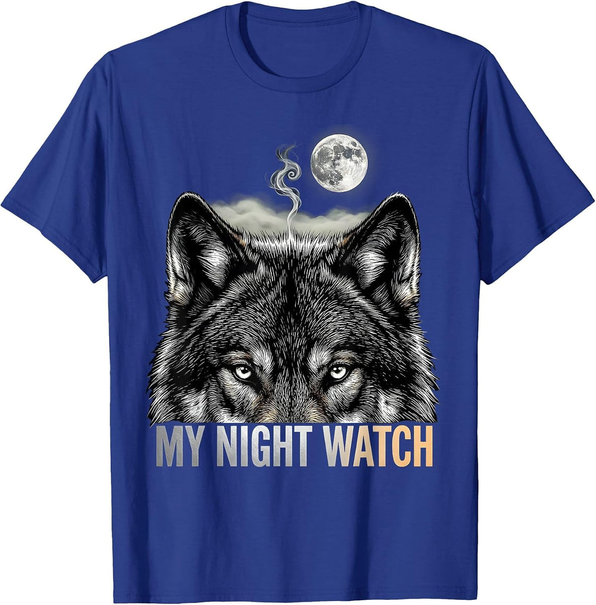 My Night Watch Scratchboard Wolf Howling Wildlife Art T-Shirt - Royal Blue