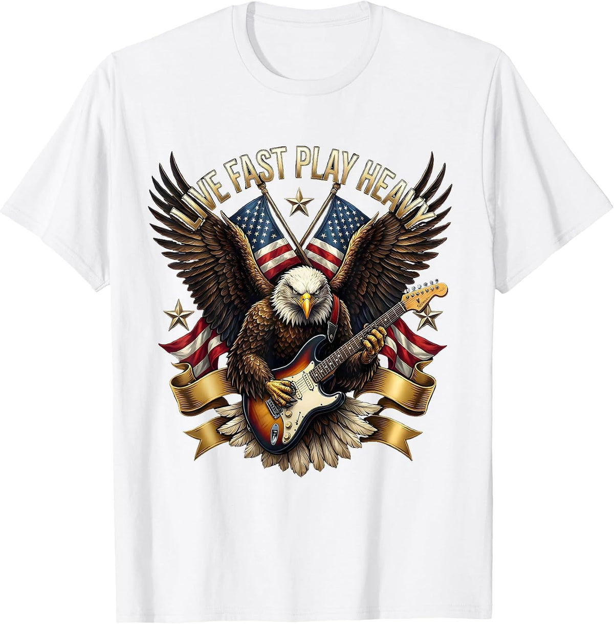 Men's Live Fast Play Heavy Metal Graphic Design T-Shirt - White