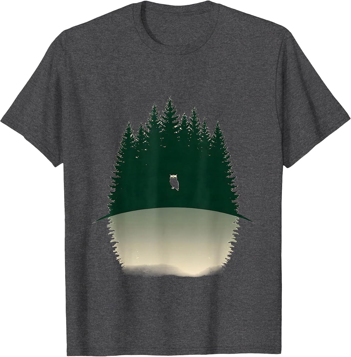 Men's Broad Conifer Silhouette Owl Nature Lover Wildlife T-Shirt - Dark Heather Grey