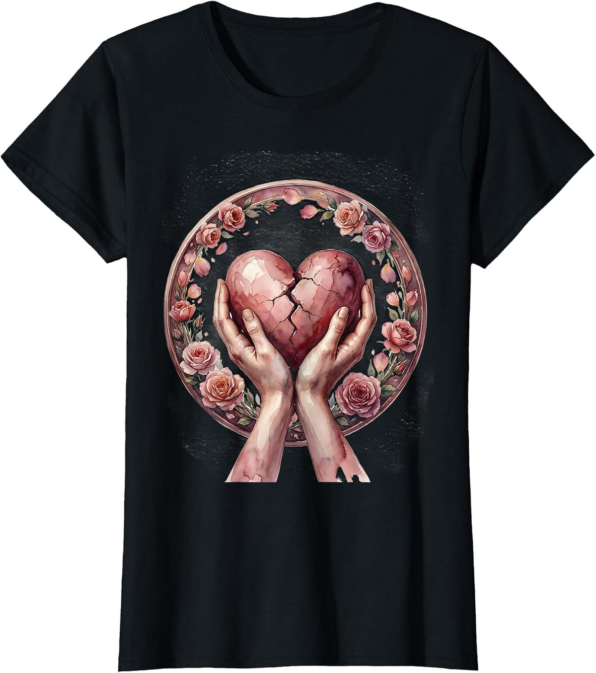 Kindness Heals Cracked Heart Held Together T-Shirt - Black