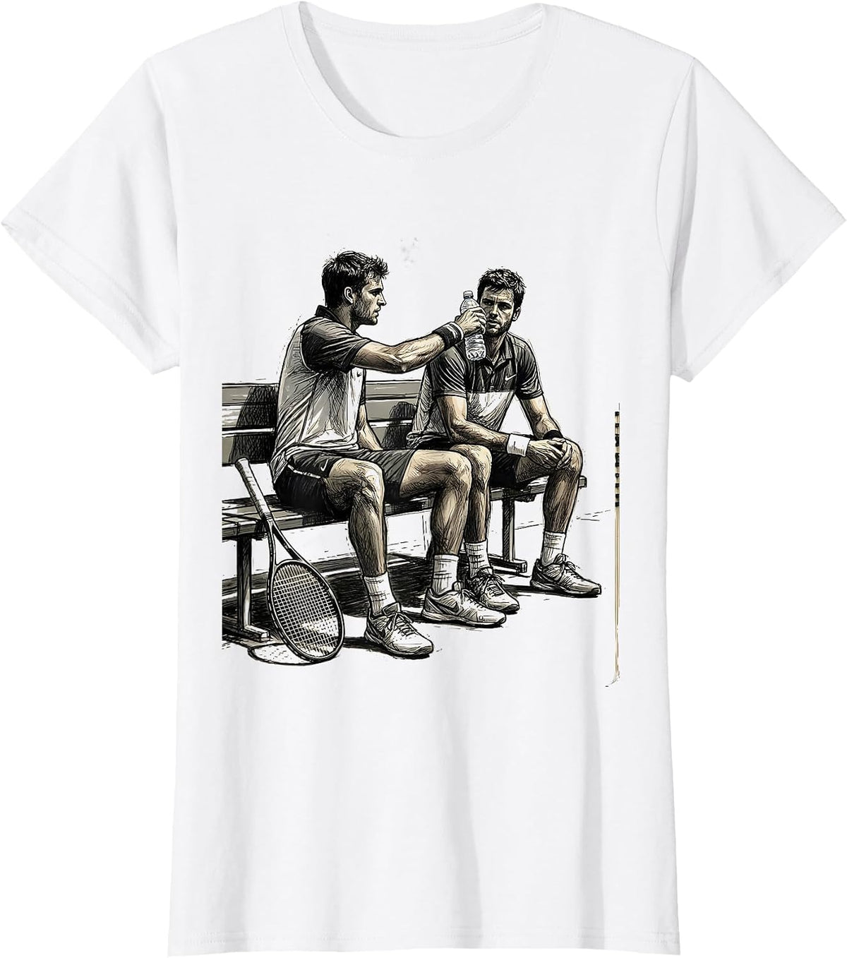 Tennis Duo Sharing Water Bottle Courtside T-Shirt - White