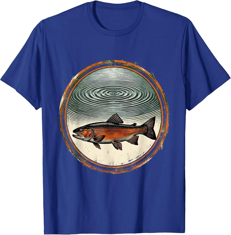 Trout Silhouette Beneath Glassy Water Surface T-Shirt - Royal Blue