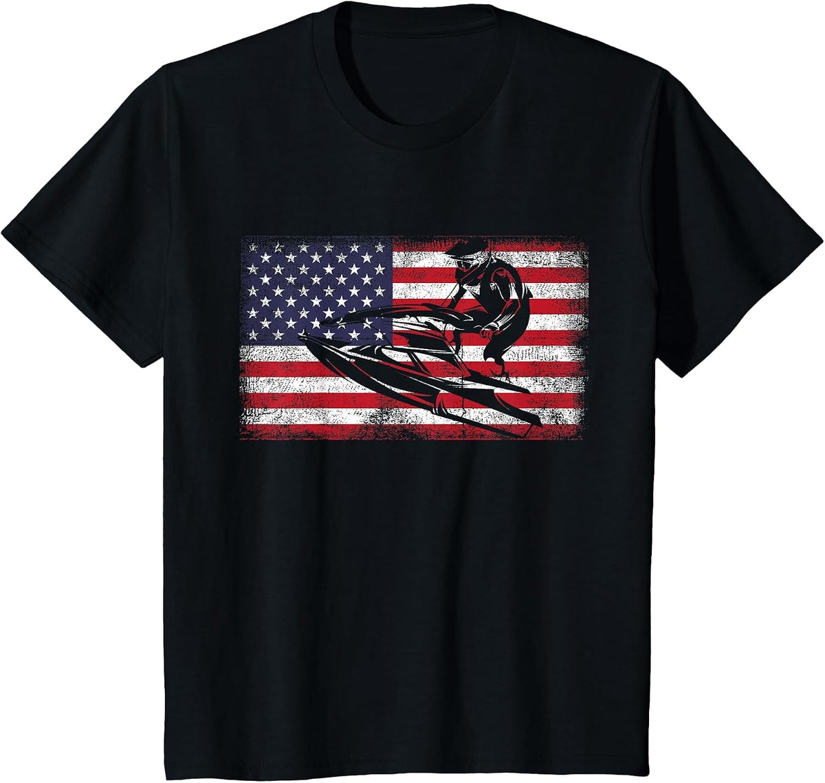 Personal Watercraft Grunge Style American PWC USA Flag T-Shirt - Black