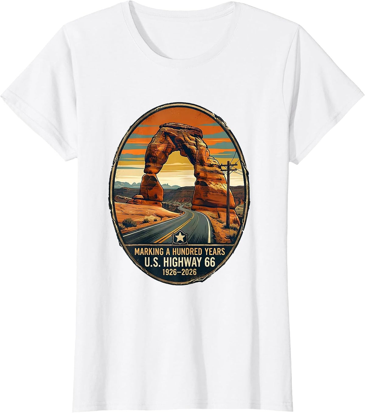 Women's Marking A Hundred Years — U.S. Highway 66 — 1926-2026 T-Shirt - White