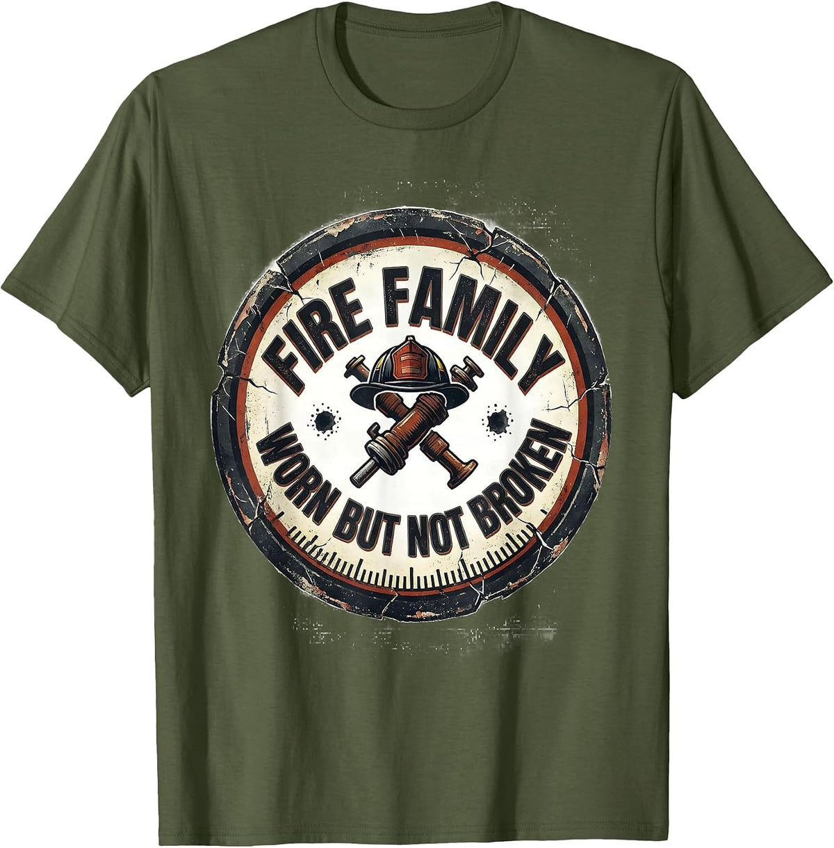 Men's Fire Family Worn But Not Broken Distressed Firefighter Pride T-Shirt - Olive Green