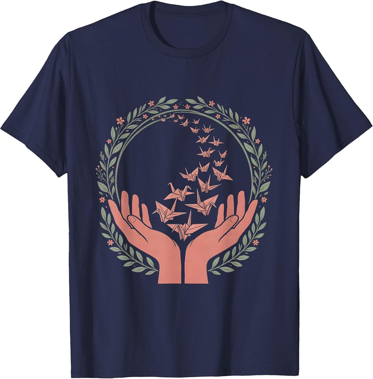 Hands Releasing Paper Cranes Into Open Sky T-Shirt - Navy Blue