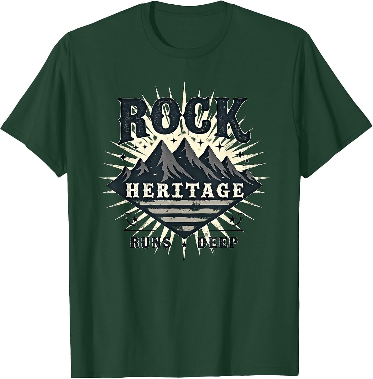 Vintage 1985 Design Rock Heritage Runs Deep T-Shirt - Dark Green