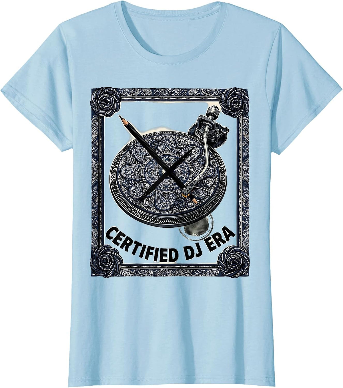 Women's Certified DJ Era Retro Hip-Hop Golden Era Music Fan T-Shirt - Baby Blue
