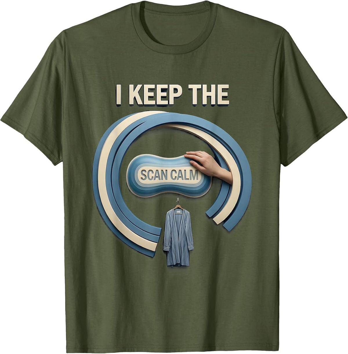 Men's I Keep The Scan Calm Disrupted Stripe Mammography Tech T-Shirt - Olive Green