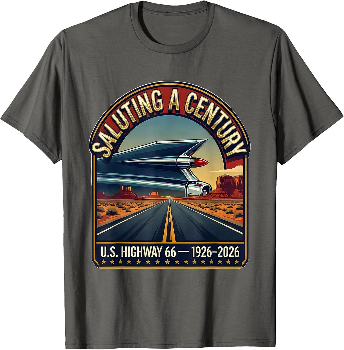 Saluting A Century U.S. Highway 66 1926-2026 Vintage T-Shirt - Asphalt Grey