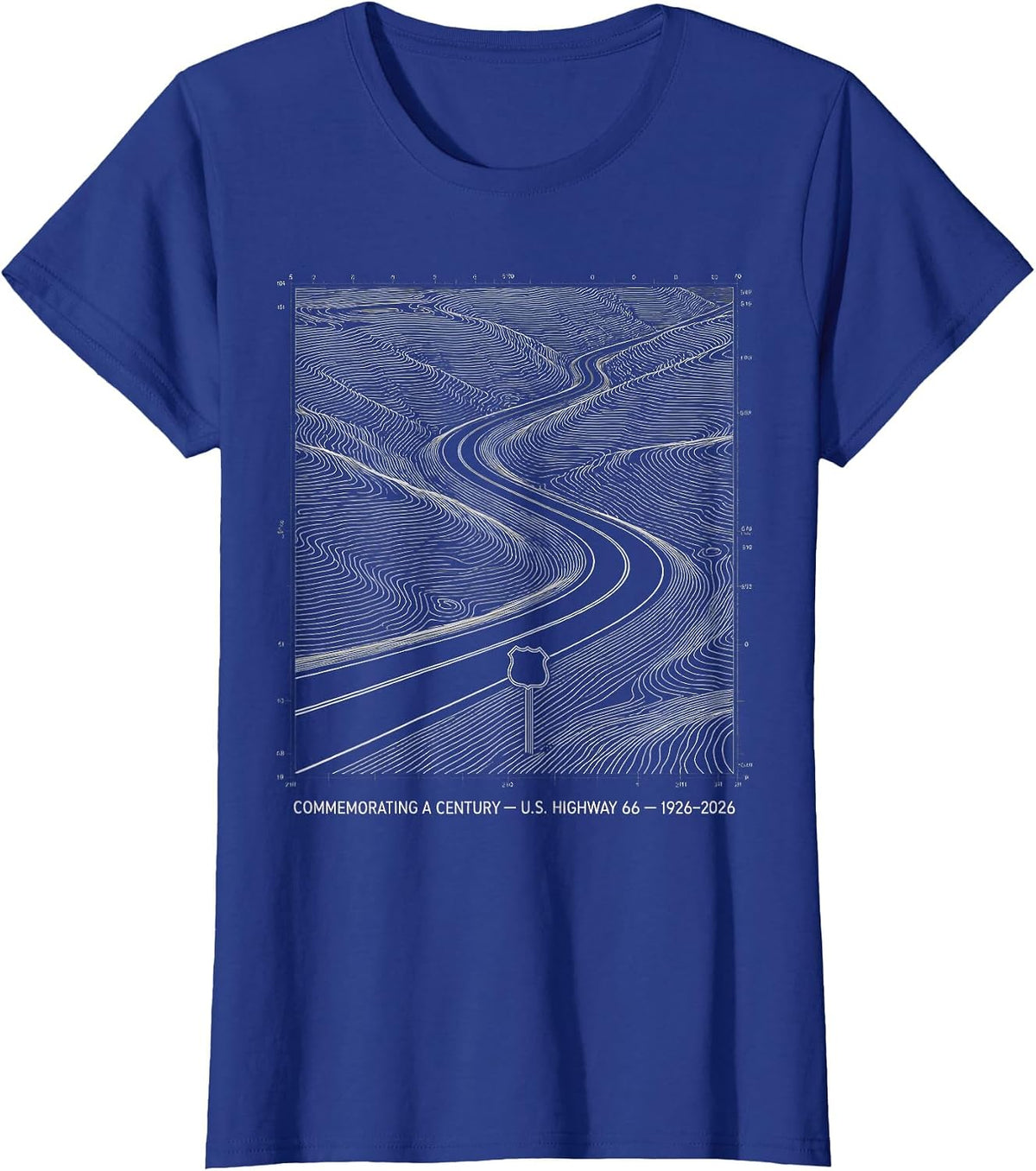 Women's Commemorating A Century — U.S. Highway 66 — 1926-2026 T-Shirt - Royal Blue