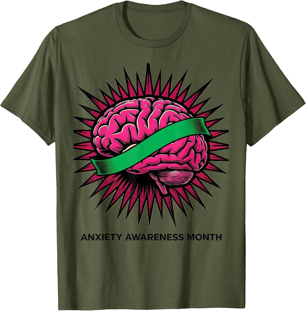 Anxiety Awareness Month Mental Health Design T-Shirt - Olive Green