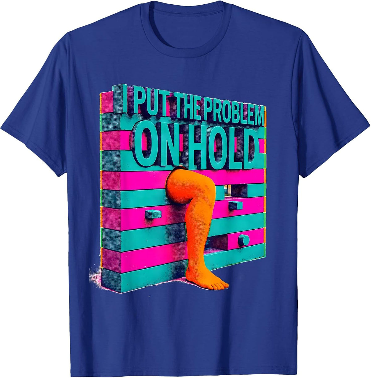 Men's I Put The Problem On Hold Funny Rock Climbing Bouldering T-Shirt - Royal Blue
