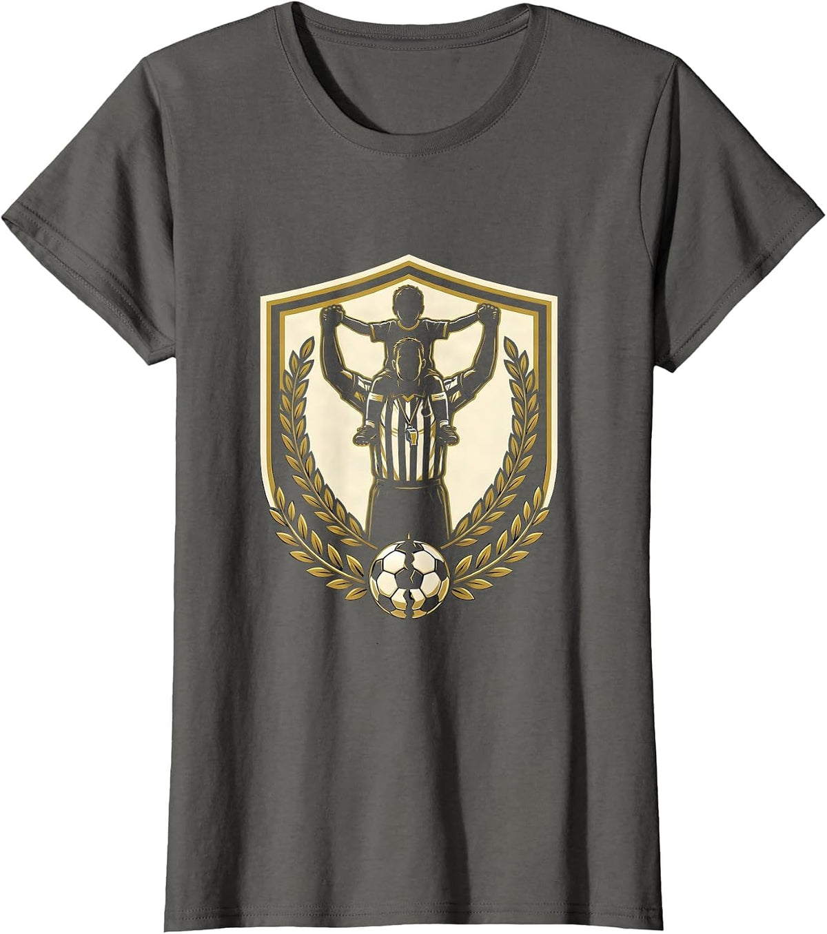 Women's Soccer Dad Referee Piggyback Ride Graphic T-Shirt - Asphalt Grey