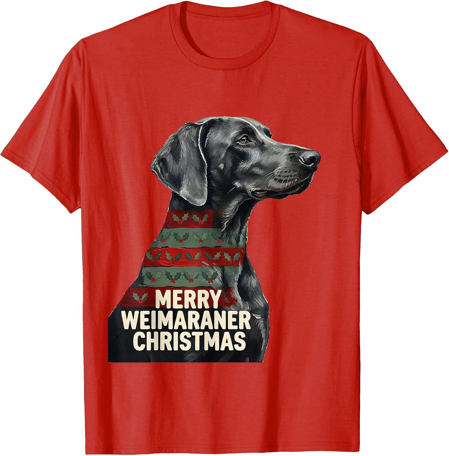 Men's Merry Weimaraner Christmas Funny Dog Lover Holiday Pajama T-Shirt - Red