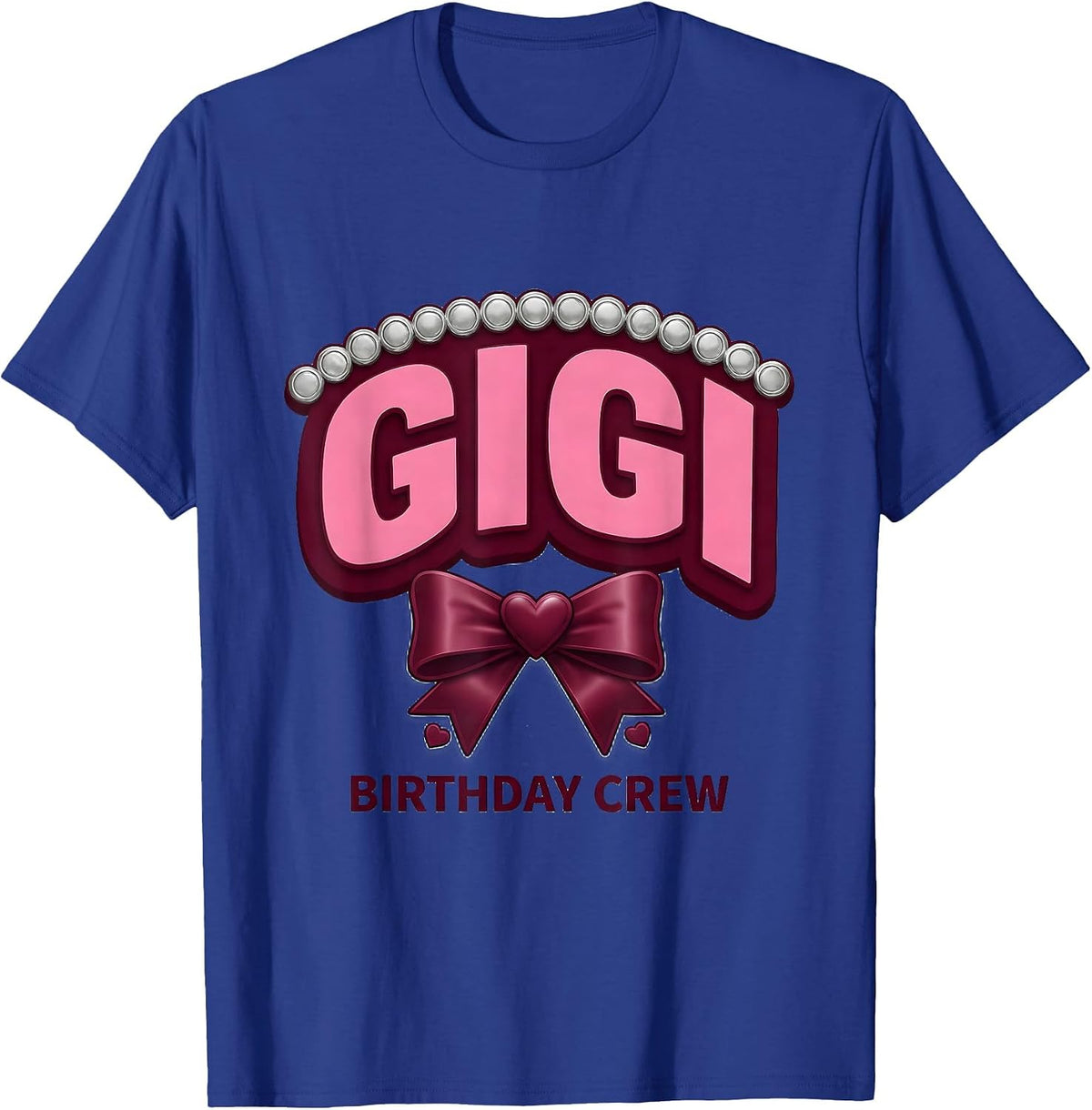 Gigi Birthday Crew Sparkle Varsity Family Matching Bow T-Shirt - Royal Blue