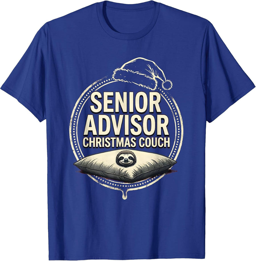 Senior Advisor Christmas Couch Funny Sloth Lover Gift T-Shirt - Royal Blue
