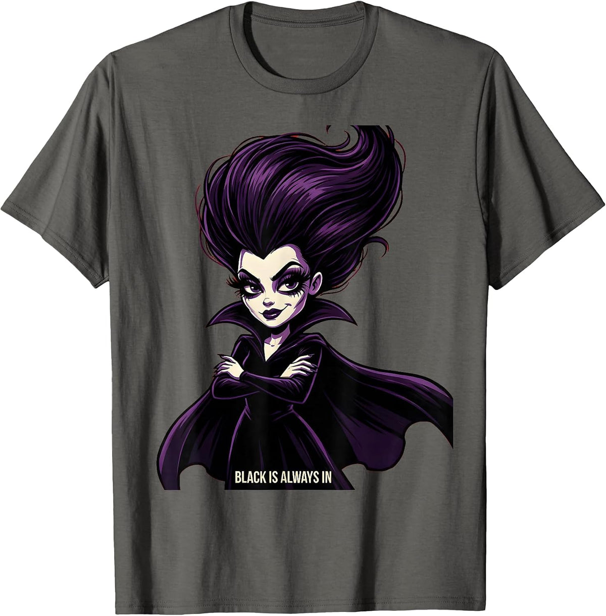 Black Is Always In Dark Gothic Style Design T-Shirt - Asphalt Grey