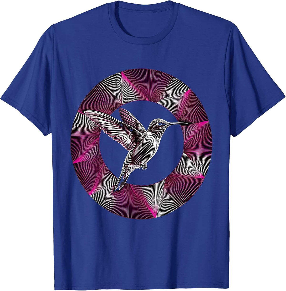 Hummingbird Rainbow Light Beam Illustration T-Shirt - Royal Blue