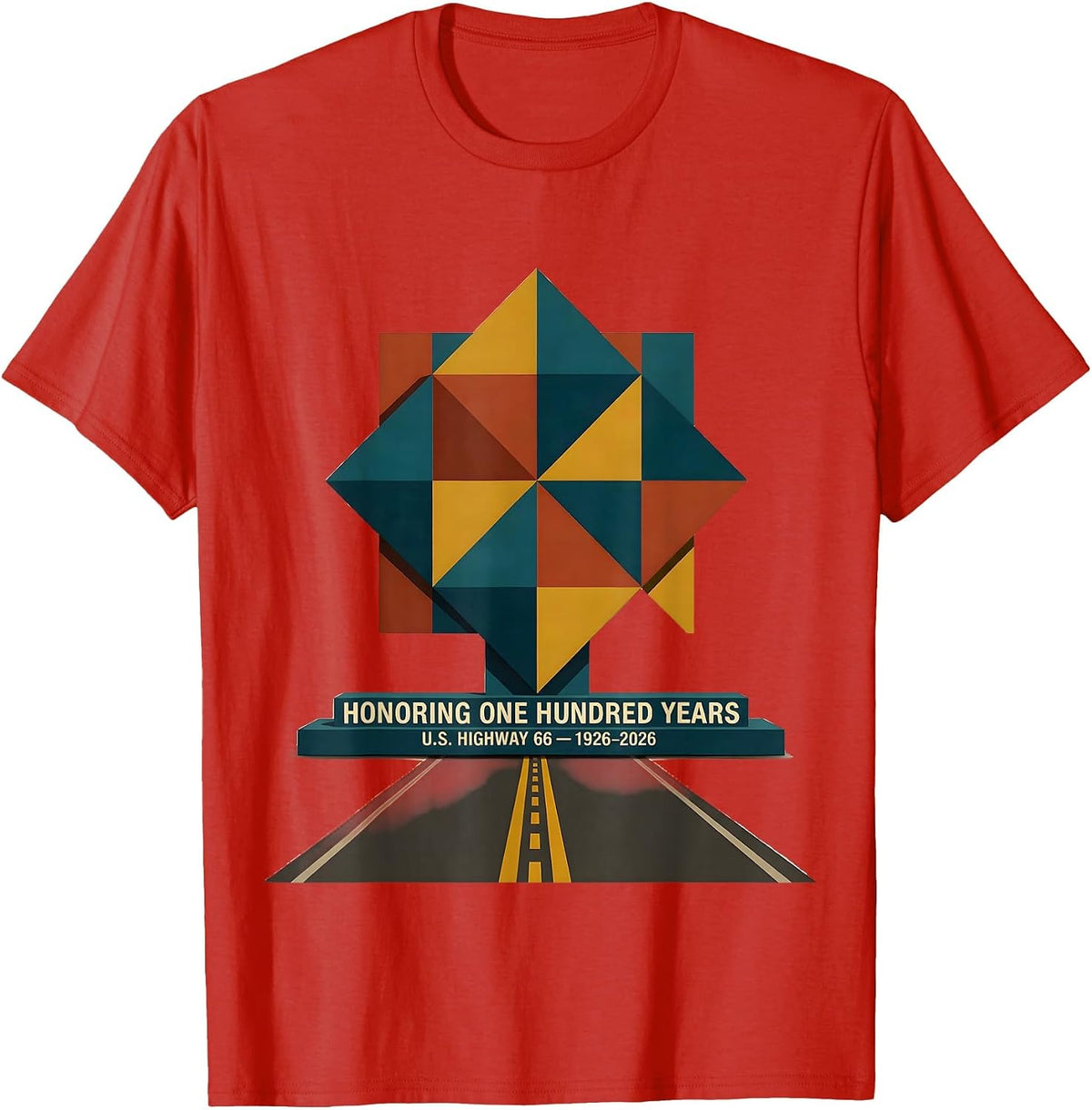 Men's Honoring One Hundred Years — U.S. Highway 66 — 1926-2026 T-Shirt - Red