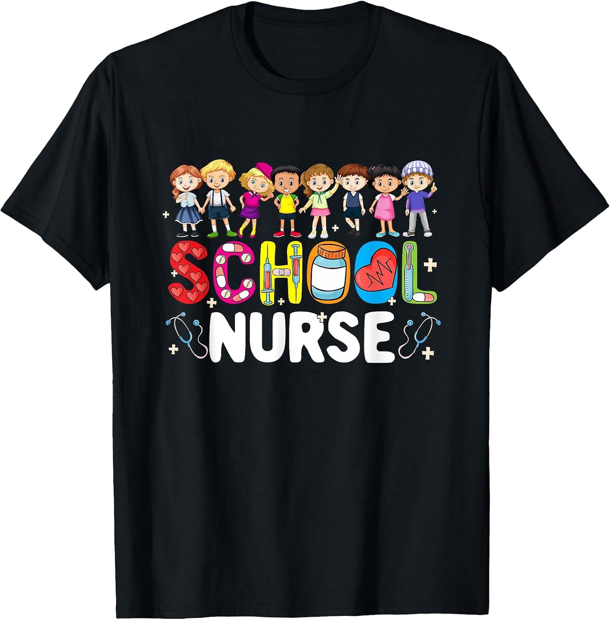 School Nurse Back to School Nursing Stethoscope Adults T-Shirt - Black