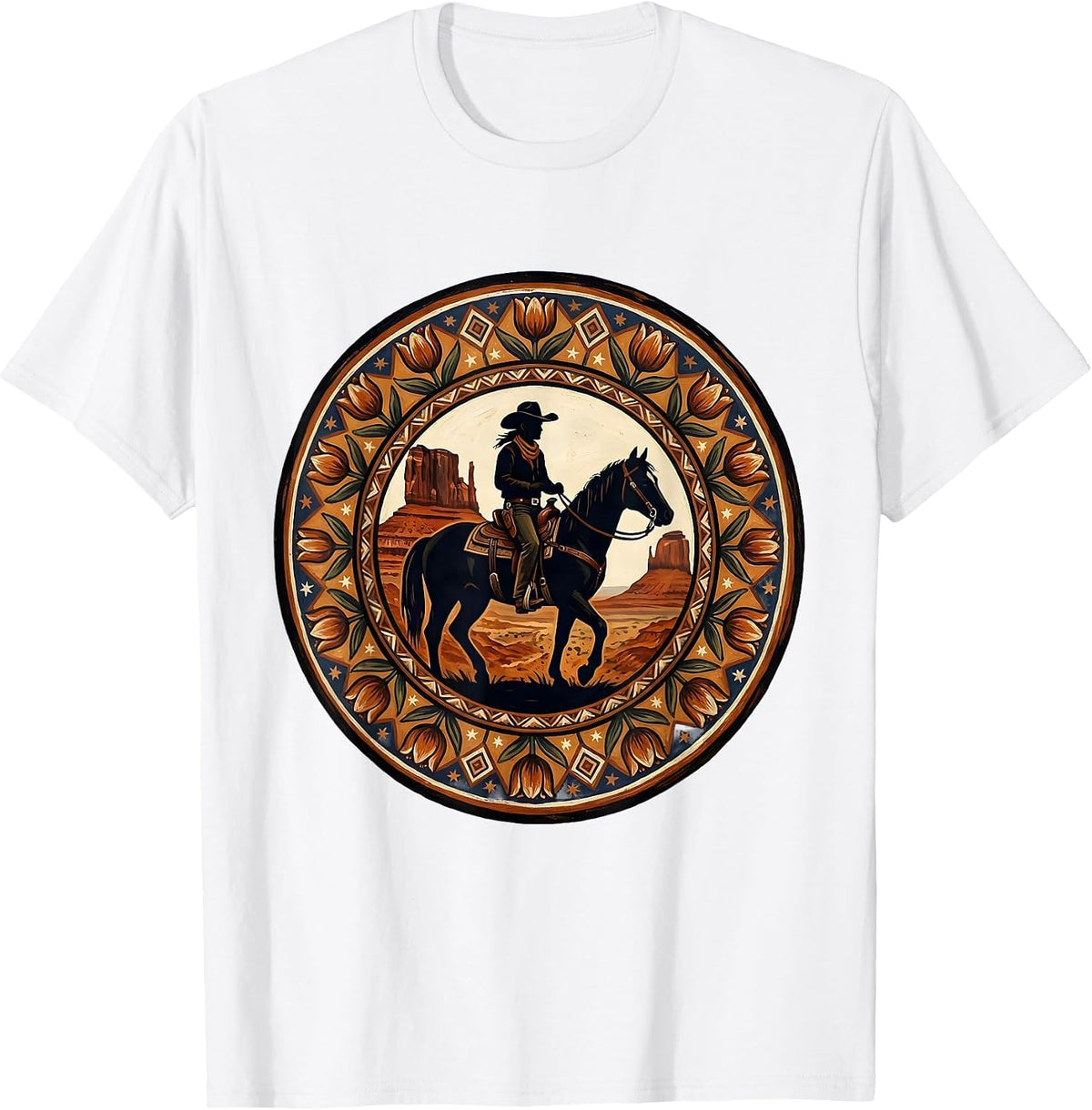 Men's Cowgirl on Horseback Canyon Silhouette T-Shirt - White